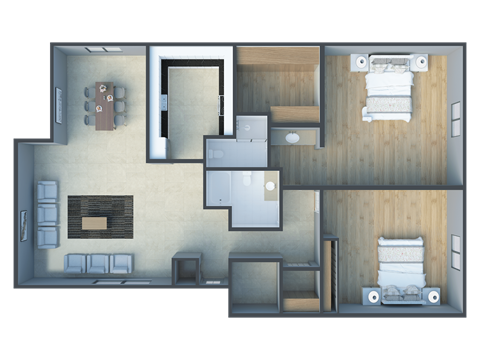 Floor plan for 2 beds, 2 baths, 1100 sqft